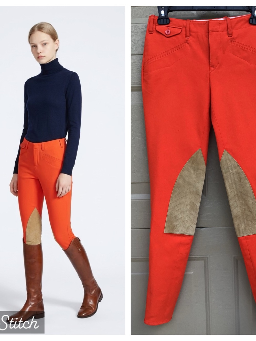 RALPH LAUREN SPORT ORANGE Equestrian-STRETCH COTTON SUEDE PATCHES SIZE 2P NEW
